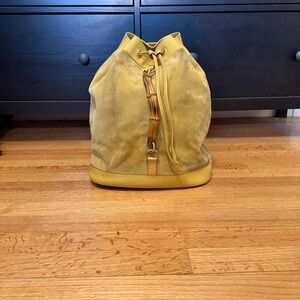 Auth GUCCI Yellow Bamboo Suede & Leather Drawstring Bucket Backpack/Shoulder Bag